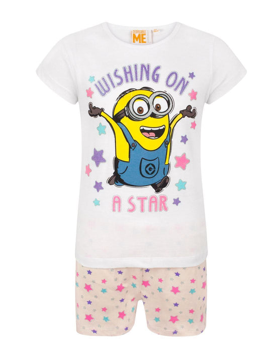 Despicable Me Girls White Short Sleeve Short Leg Pyjama Set