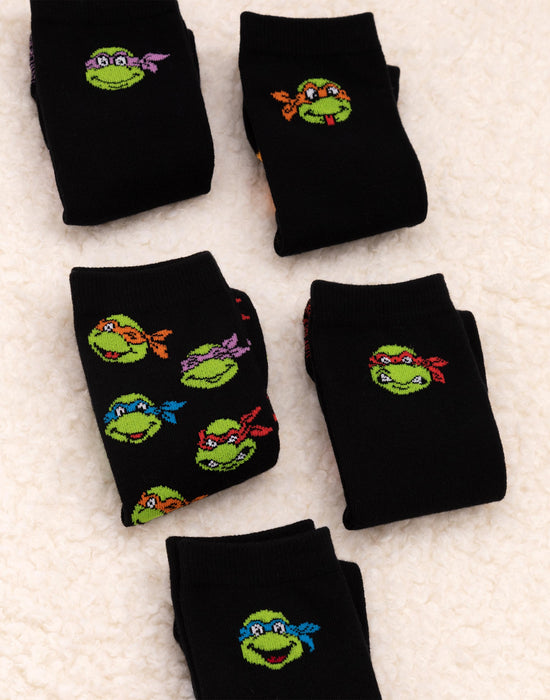 Teenage Mutant Ninja Turtles Mens Black Calf Socks Set of 5