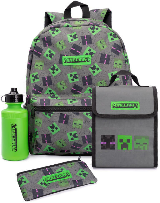 Minecraft Creeper Boys Grey 4 Piece Backpack Set