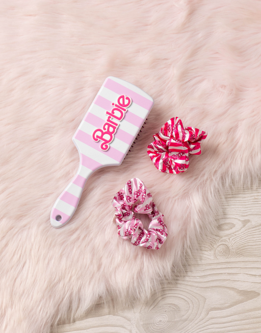 Barbie Retro Stripe Womens Pink Hair Brush and Scrunchie Set