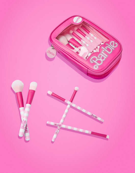 Barbie Retro Stripe Womens Pink Makeup Brush Set