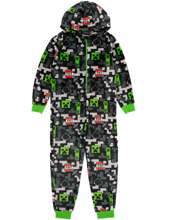 Minecraft Creeper & Tnt All-Over Print Boys Green Onesie