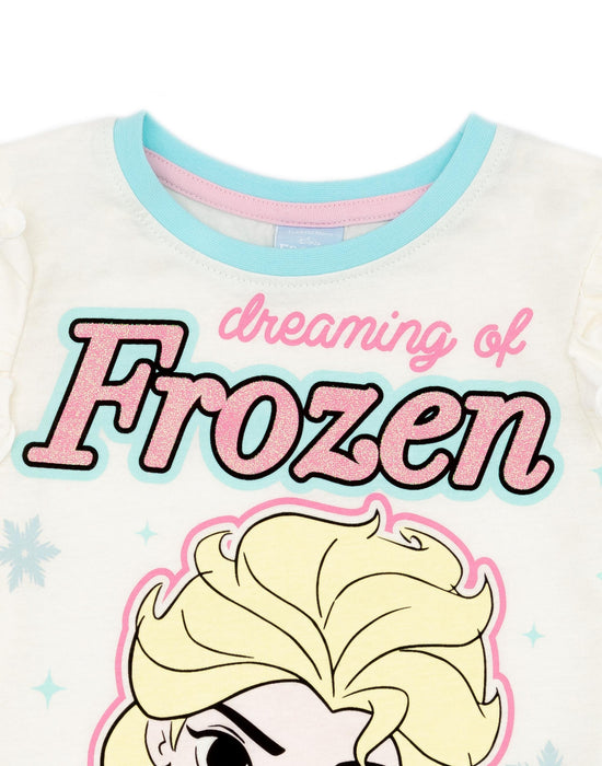 Disney Frozen Girls White Short Sleeve T-Shirt and Shorts Pyjamas