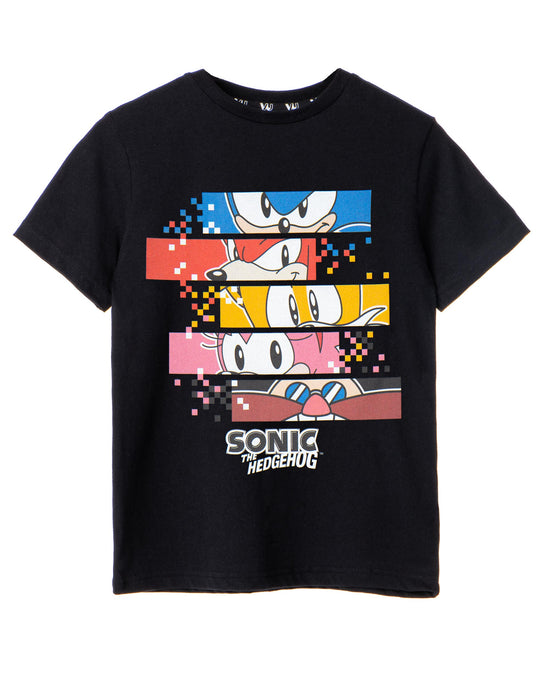 Sonic The Hedgehog Boys Black Pixels Character Print T-Shirt