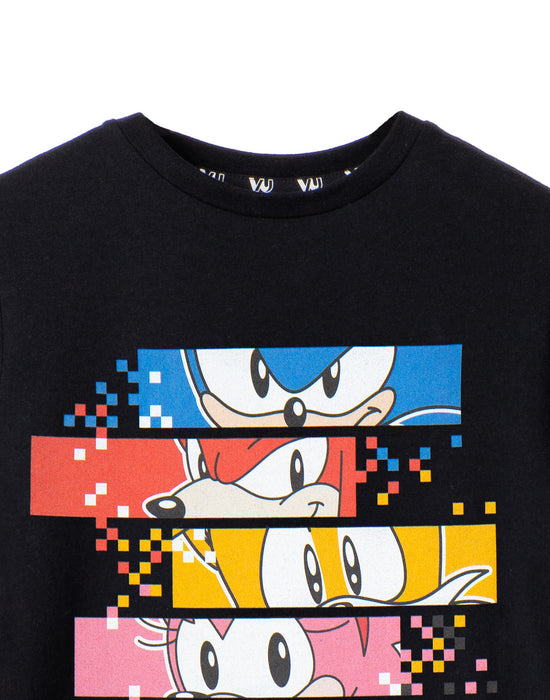 Sonic The Hedgehog Boys Black Pixels Character Print T-Shirt