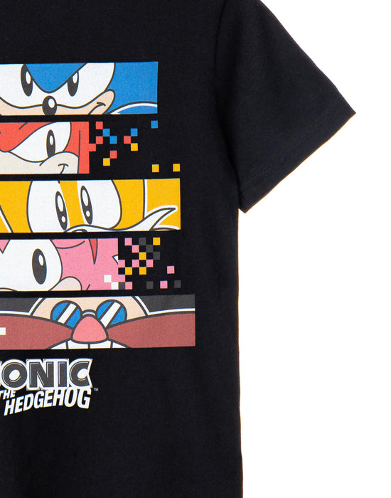 Sonic The Hedgehog Boys Black Pixels Character Print T-Shirt