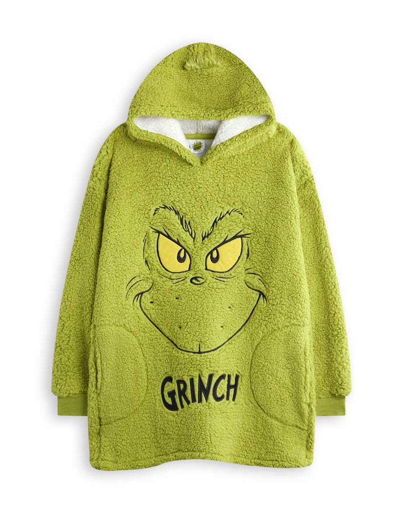 The Grinch Embroided Face Unisex Kids Green Blanket Hoodie