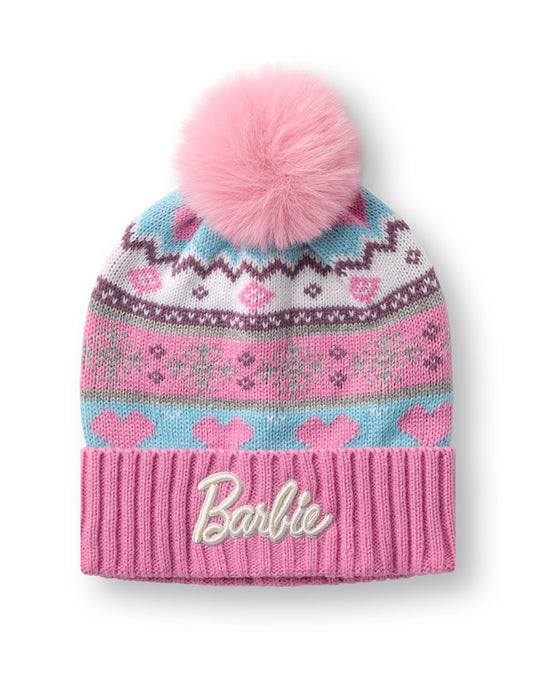 Barbie Fair Isle Boys Pink Beanie and Gloves Set