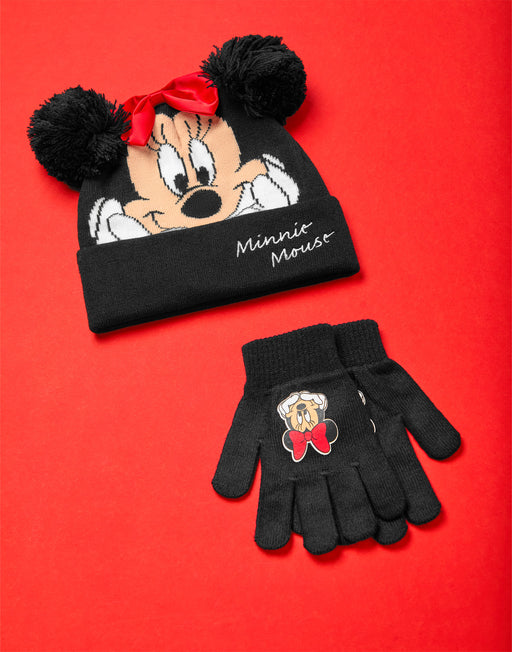 Disney Minnie Mouse Girls Beanie Hat & Gloves Set