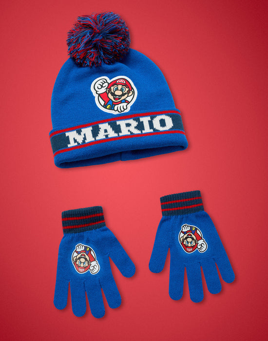 Nintendo Super Mario Boys Multicoloured Beanie and Gloves Set