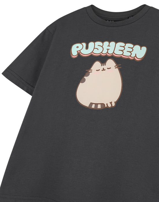 Pusheen Blush Girls Grey Short Sleeved T-Shirt