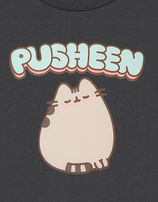 Pusheen Blush Girls Grey Short Sleeved T-Shirt