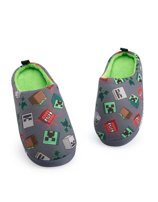 Minecraft Boys Grey Loafer Slippers