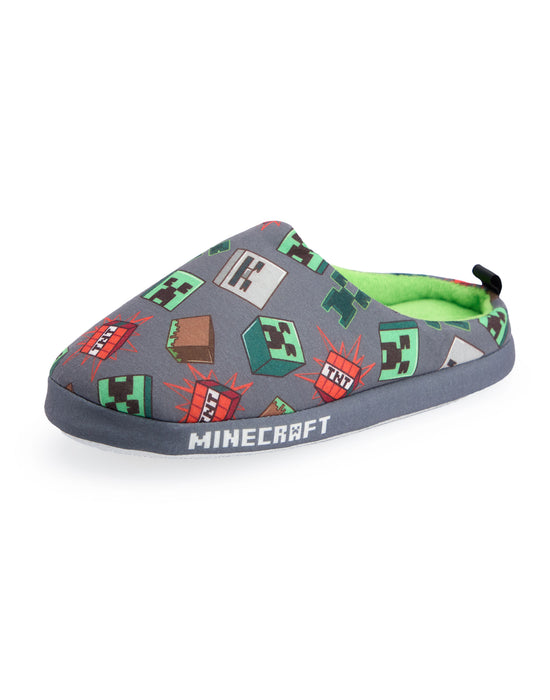 Minecraft Boys Grey Loafer Slippers