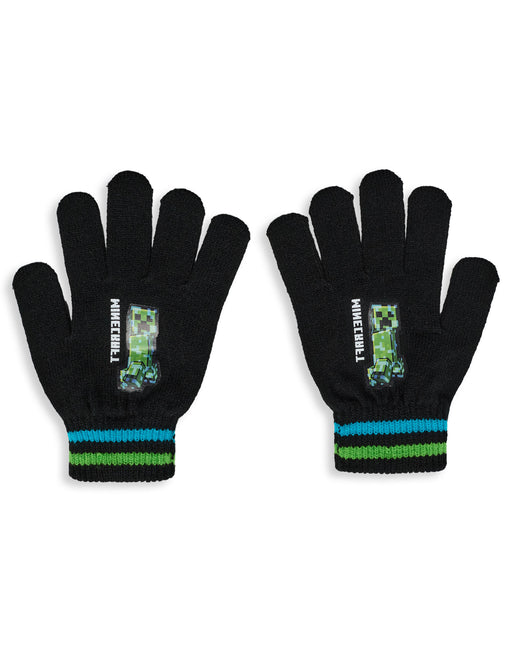 Minecraft Creeper & TNT Boys Black Beanie and Gloves Set