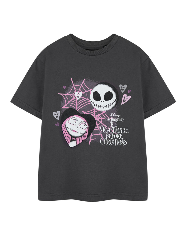 Disney The Nightmare Before Christmas Lovers Girls Grey Short Sleeved T-Shirt