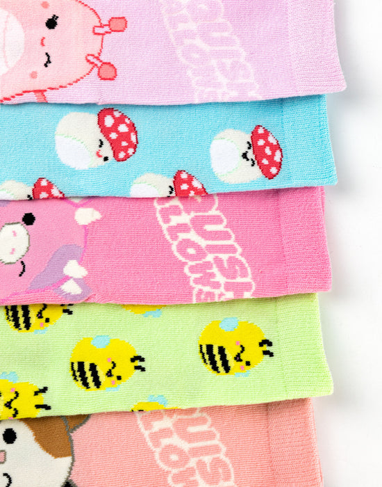 Squishmallows Multi Character Girls Multicoloured Calf Socks Set of 5