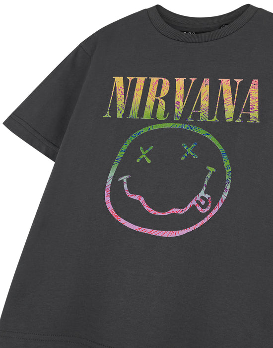 Nirvana Rainbow Logo Kids Unisex Kids Grey Short Sleeved T Shirt Vanilla Underground