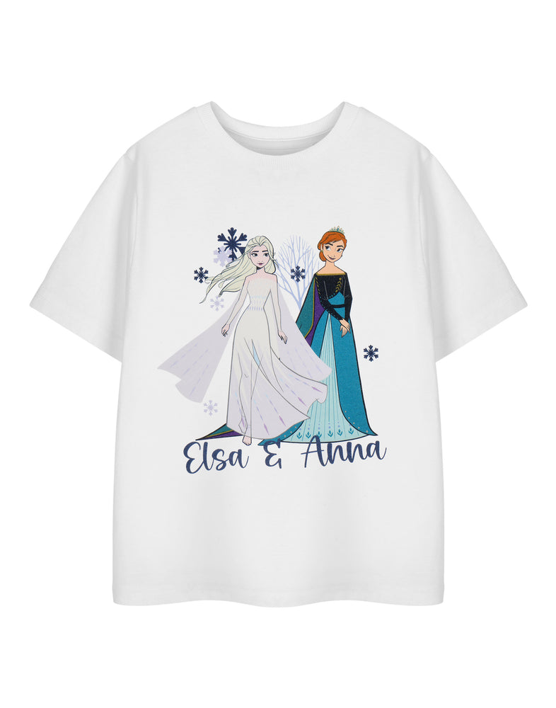 Disney Frozen Elsa & Anna Girls White Short Sleeved T-Shirt