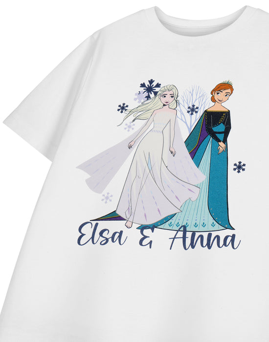 Disney Frozen Elsa & Anna Girls White Short Sleeved T-Shirt