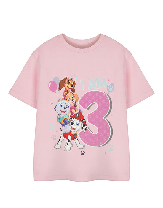 Paw Patrol Birthday Age Six Girls Pink Short Sleeved T-Shirt