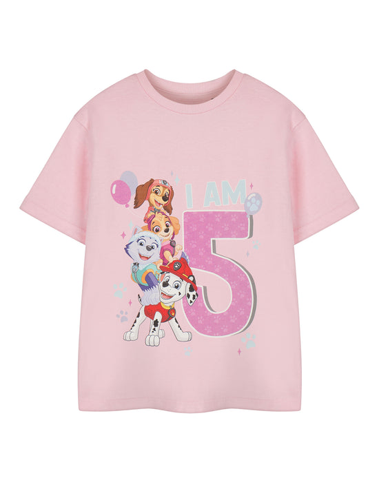 Paw Patrol Birthday Age Six Girls Pink Short Sleeved T-Shirt