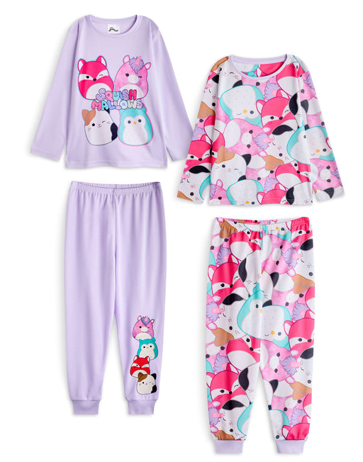 Squishmallows Multi Character Girls Purple Multi-Pack of 2 Long Sleeve Long Leg Pyjama Set