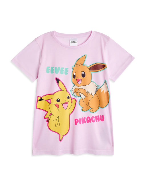 Pokemon Pikachu & Eevee Girls Pink Multi-Pack of 2 Short Sleeve Long Leg Pyjama Set