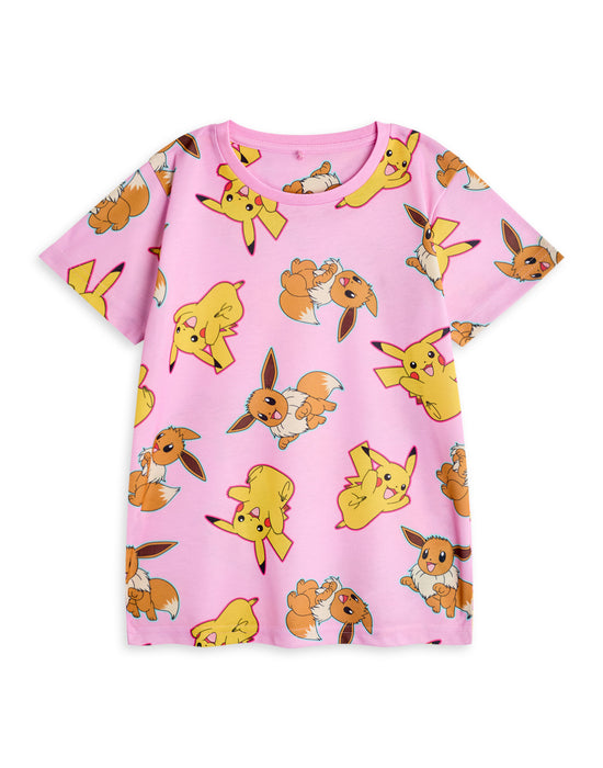 Pokemon Pikachu & Eevee Girls Pink Multi-Pack of 2 Short Sleeve Long Leg Pyjama Set