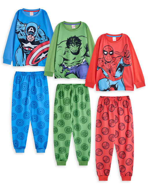 Marvel Spiderman, Hulk, Captain America Boys Multicoloured Multi-Pack of 3 Long Sleeve Long Leg Pyjama Set