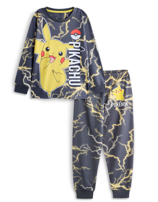 Pokemon Pikachu Boys Black Long Sleeve Long Leg Pyjama Set