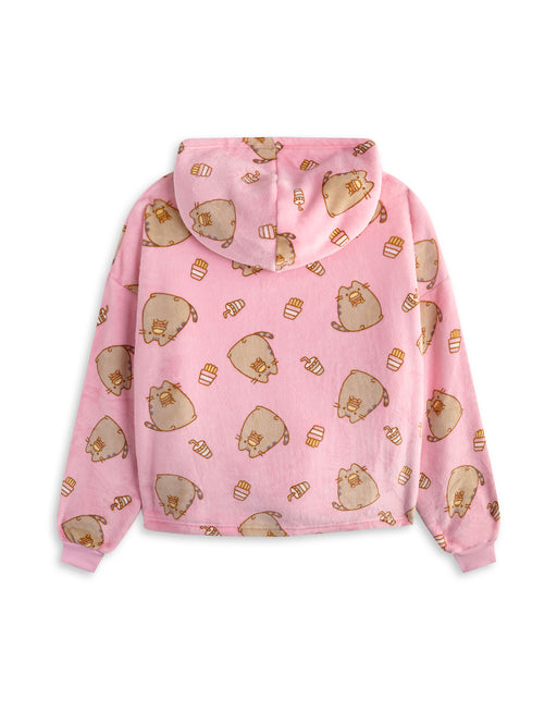 Pusheen Food AOP Girls Pink Blanket Hoodie