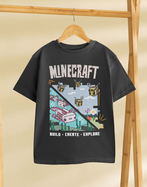 Minecraft Build Create Explore Girls Charcoal Short Sleeved T-Shirt