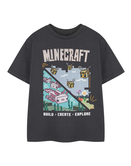 Minecraft Build Create Explore Girls Black Short Sleeved T-Shirt