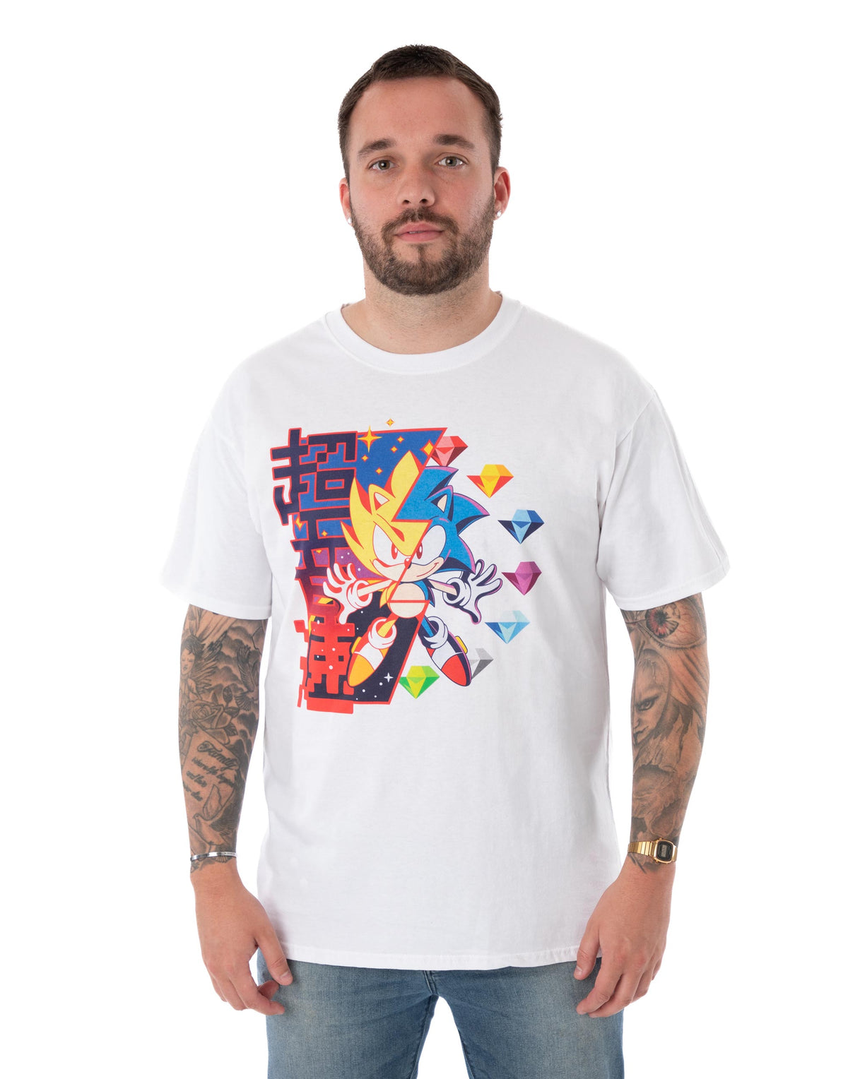 Sonic The Hedgehog Super Sonic Diamonds Mens White Short Sleeved T-Shi ...