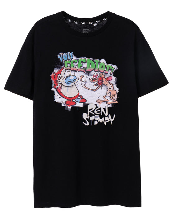 Nickelodeon Ren & Stimpy Graffiti Mens Black Short Sleeved T-Shirt