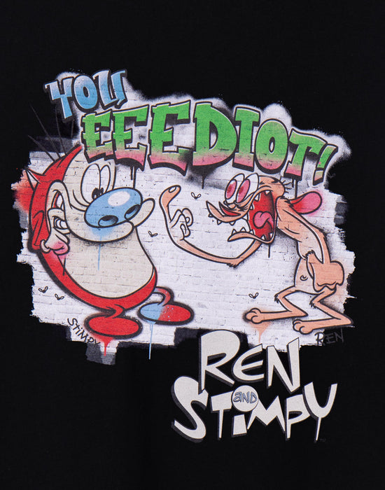 Nickelodeon Ren & Stimpy Graffiti Mens Black Short Sleeved T-Shirt