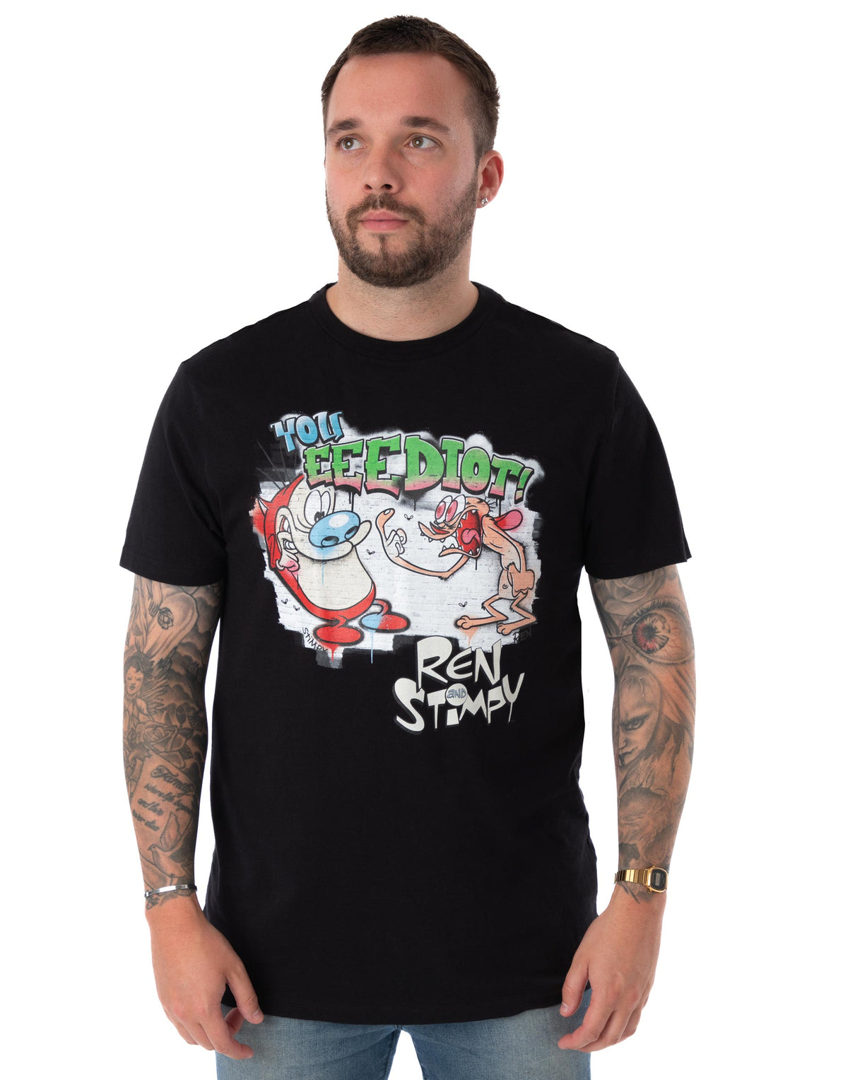 Nickelodeon Ren & Stimpy Graffiti Mens Black Short Sleeved T-Shirt