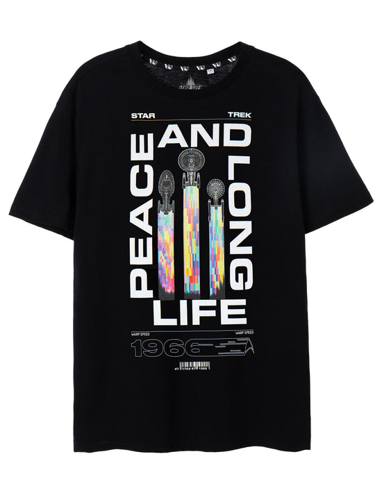 Star Trek Peace and Long Life Mens Black Short Sleeved T-Shirt