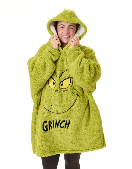 The Grinch Novelty Face Mens Green Blanket Hoodie