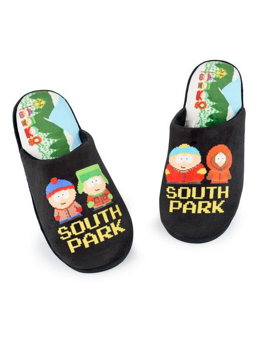 South Park Pixel Scene Mens Black Mule Slippers