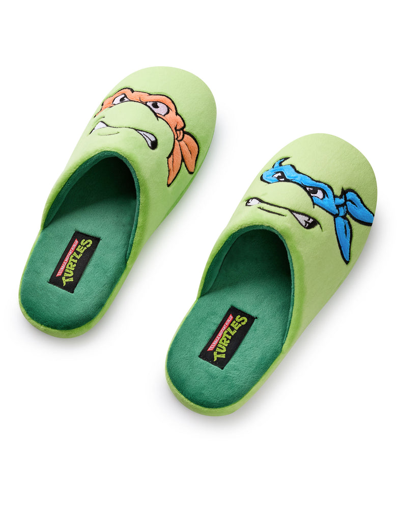 Teenage Mutant Ninja Turtles Character Face Mens Green Mule Slippers