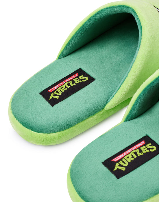 Teenage Mutant Ninja Turtles Character Face Mens Green Mule Slippers