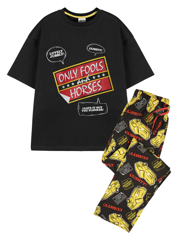 Only Fools And Horses Logo Mens Black Short Sleeve Long Leg Pyjama Set