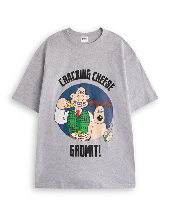 Wallace And Gromit Character Mens Grey Short Sleeve Long Leg Pyjama Set