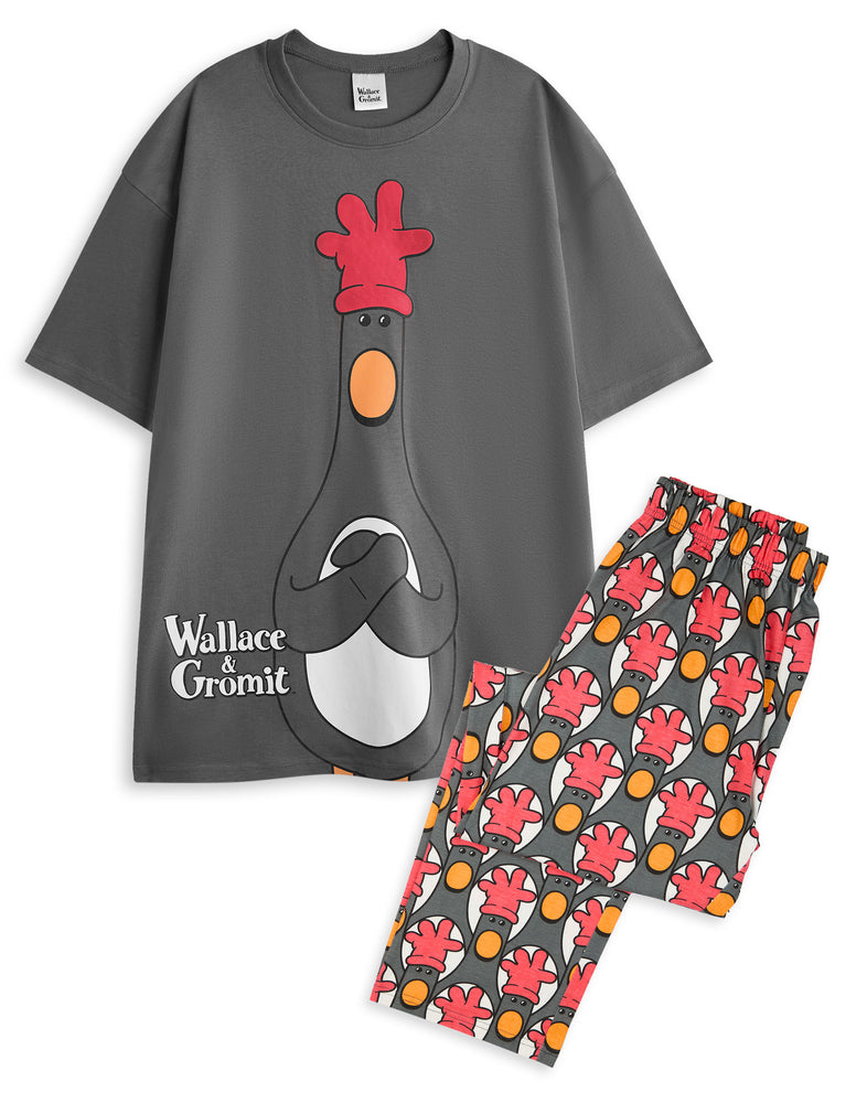 Wallace And Gromit Feathers Mens Multicoloured Short Sleeve Long Leg Pyjama Set