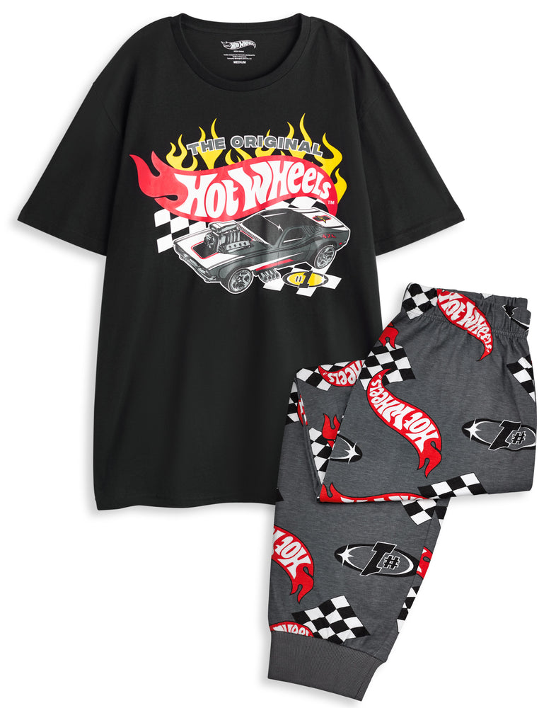 Hot Wheels The Original Mens Black Short Sleeve Long Leg Pyjama Set