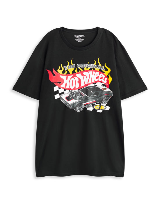 Hot Wheels The Original Mens Black Short Sleeve Long Leg Pyjama Set