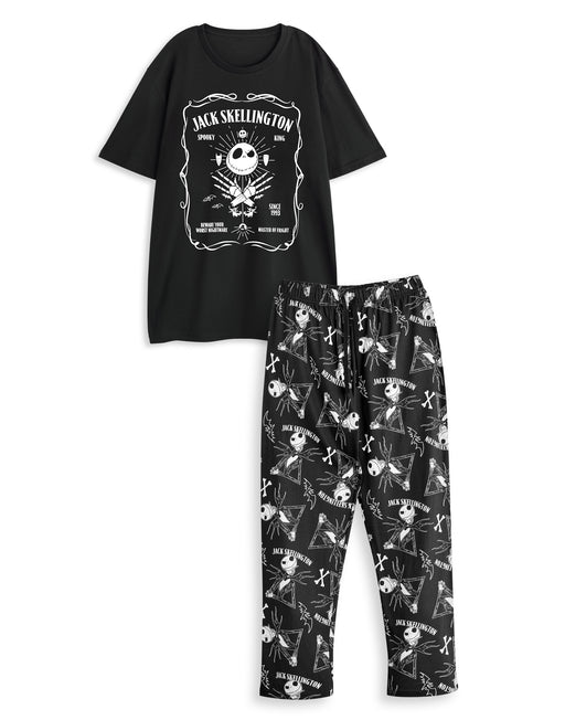 Disney The Nightmare Before Christmas Jack Skellington Mens Black Short Sleeve Long Leg Pyjama Set