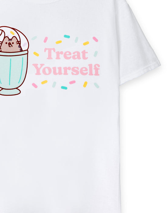 Pusheen Treat Yourself Womens White Short Sleeved T-Shirt